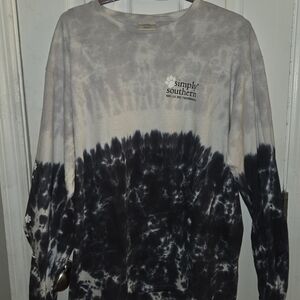 Simply Southern Puppy Lover Ladies Size L LS Lavendar & Navy Hombre Tie Dye Tee